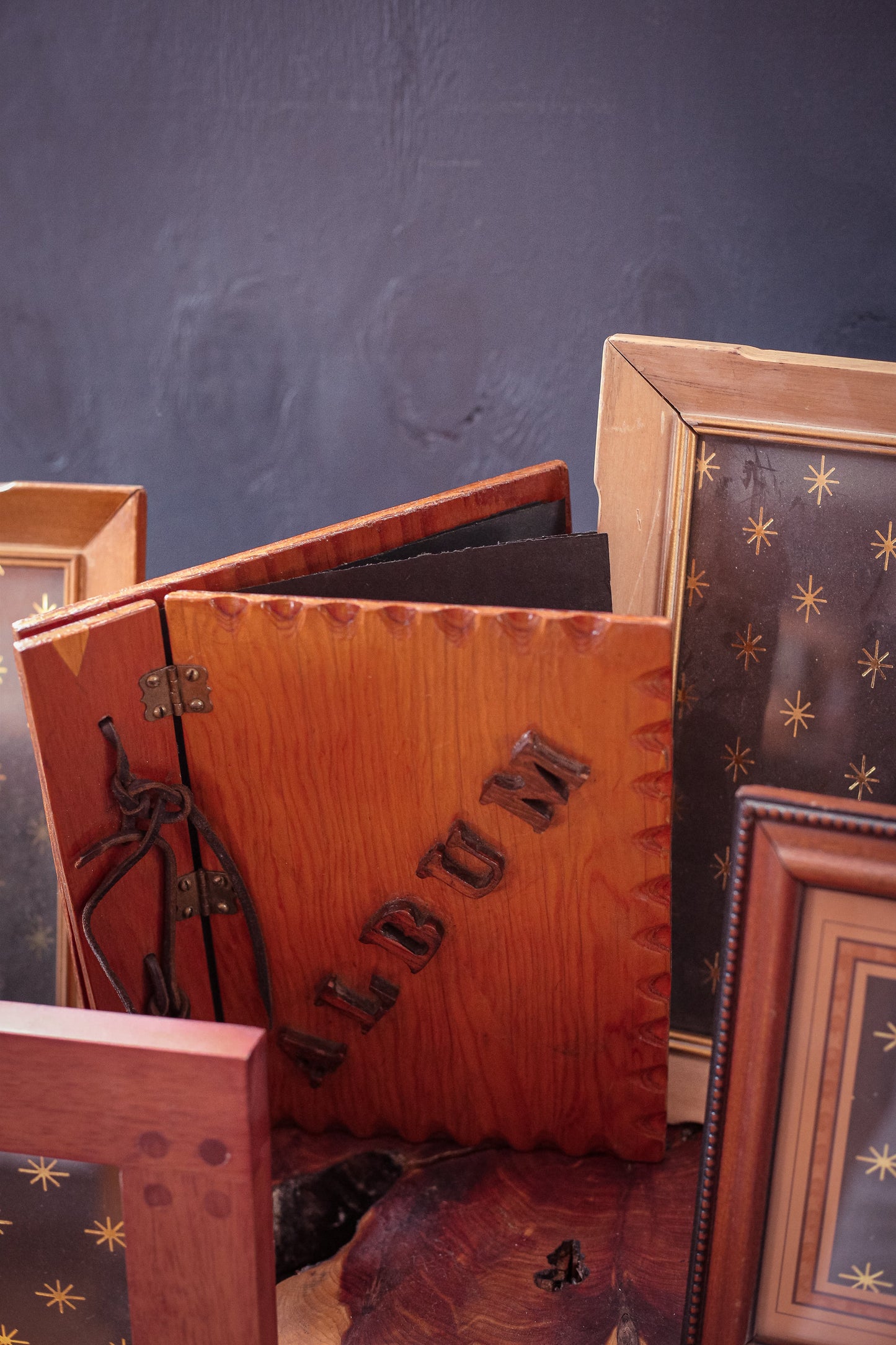 Wood Photo Album with Leather Binding - Vintage Wooden Album Cover