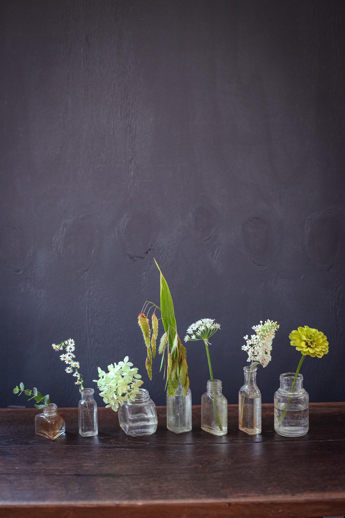 Set of 7 Glass Apothecary Bottles - Vintage Antique Clear Glass Bottle Bud Vases
