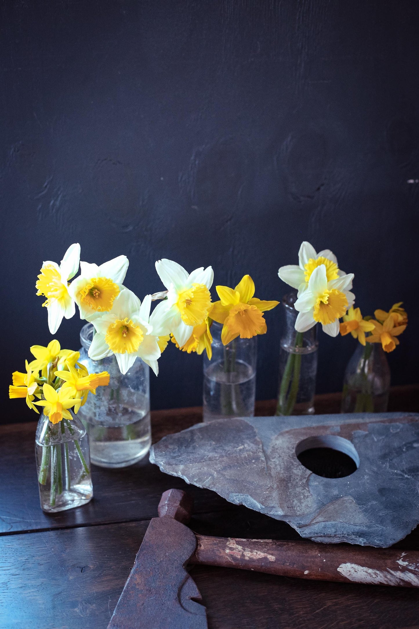 Slate Ikebana Flower Frog - Vintage Grey Stone Flower Frog Vase