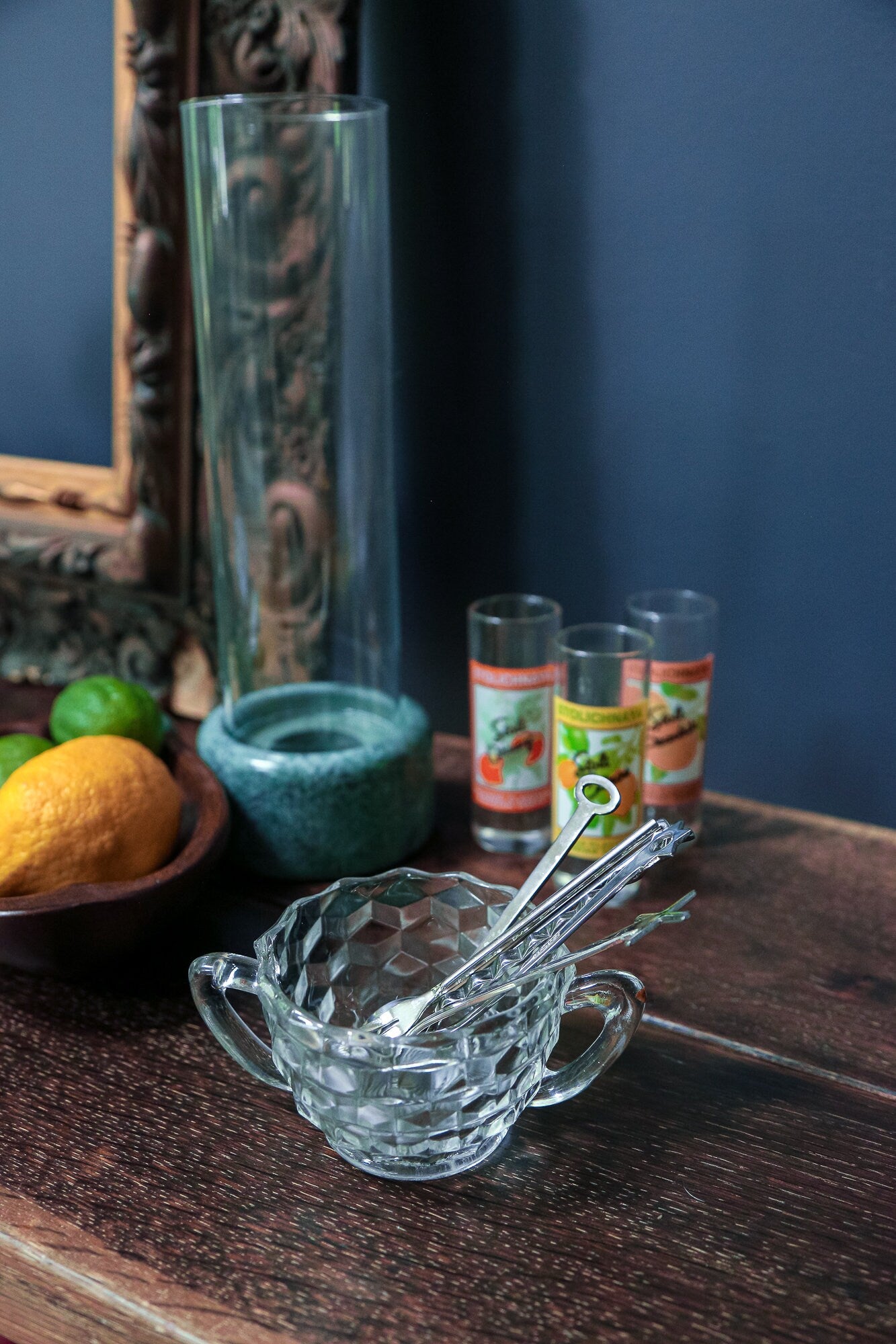 Geometric Cut Glass Bowl with Handles - Vintage Fostoria American Clear Sugar Bowl with Handles