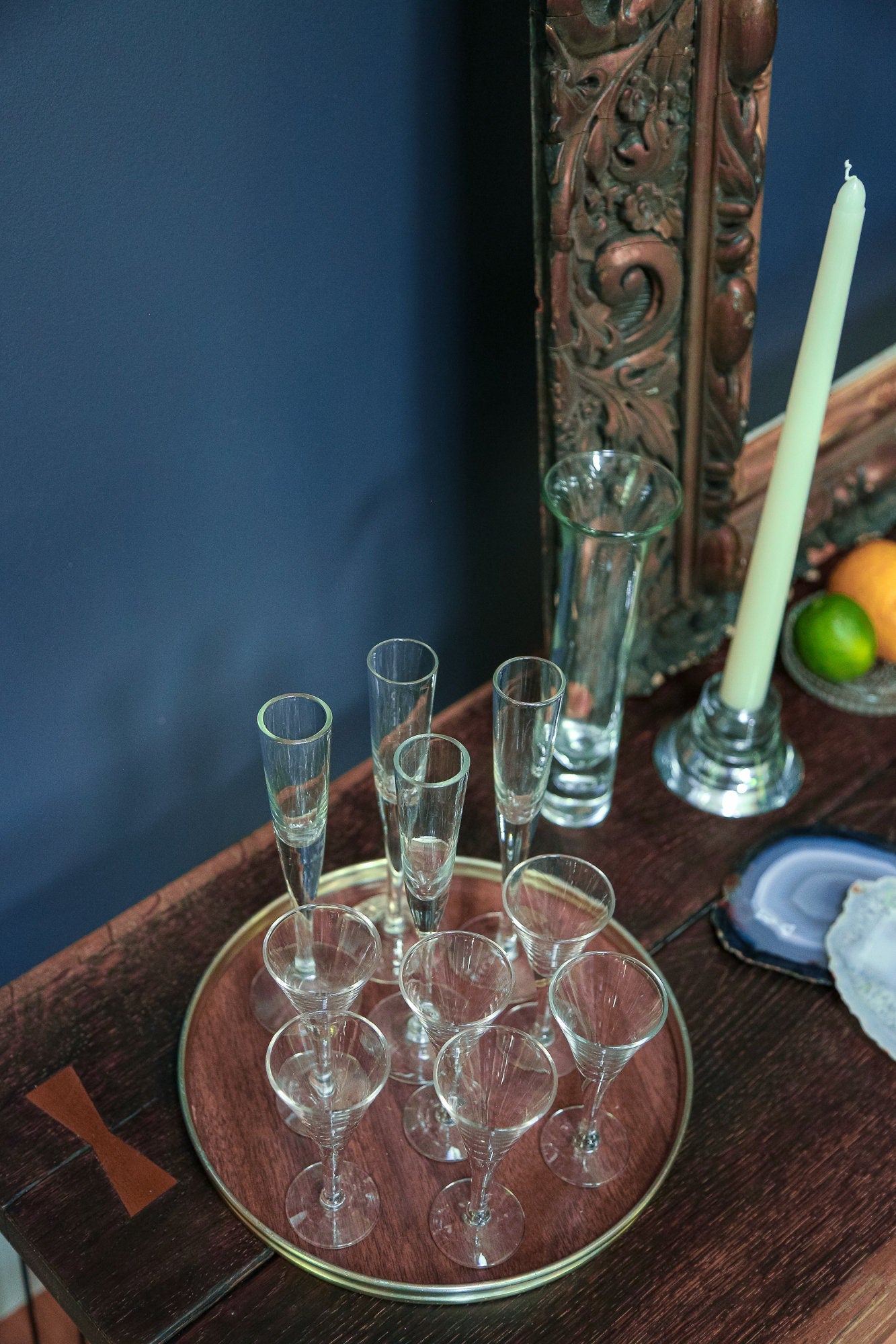 Minimal Midcentury Modern Glass Collection - Vintage MCM Barware 10 pieces Shot Glasses with Stems