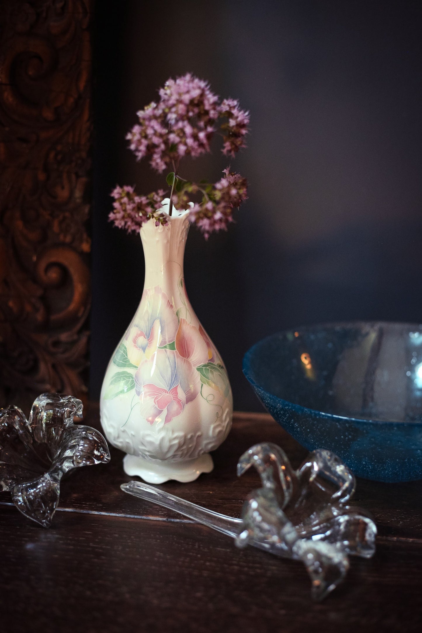 Pastel Watercolor Floral Porcelain Vase with Repousse and Scallop Edge Details - Vintage Aynsley Little Sweetheart Vase