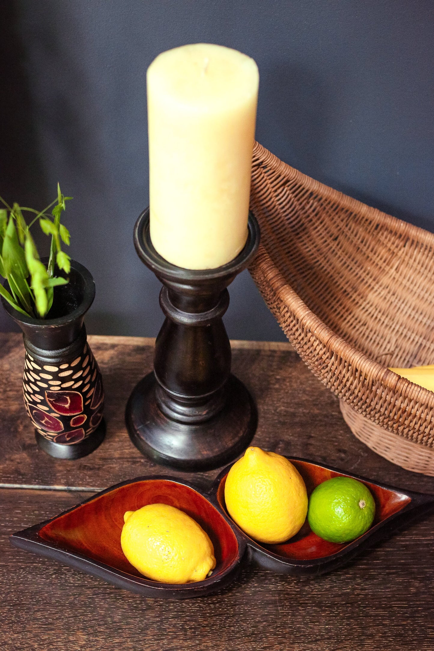 Vintage Hand Carved Wood Divided Bowl - Midcentury Modern Wooden Tableware/Barware Server