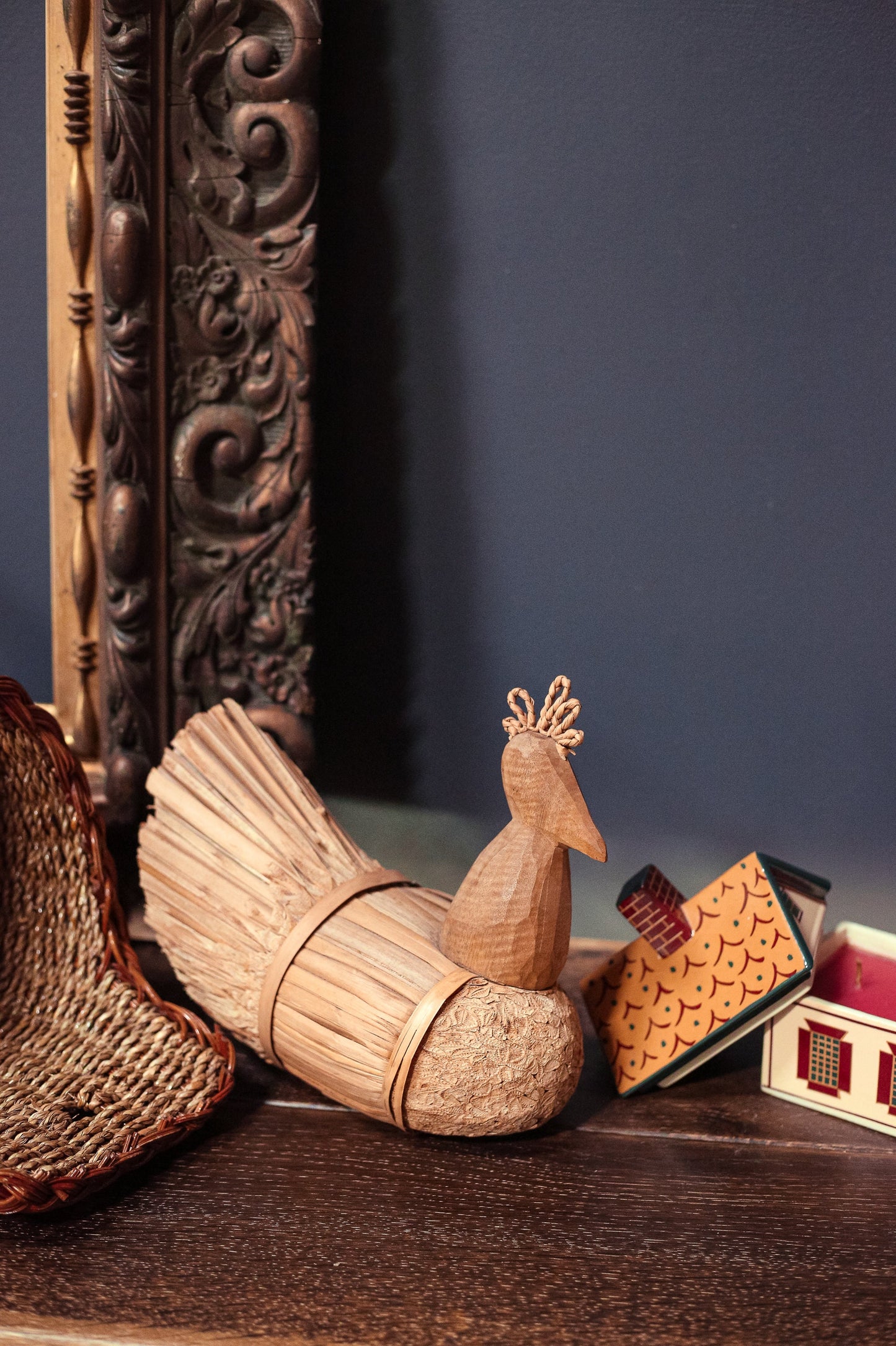 Carved Wood Turkey Figure - Vintage Farmhouse Holiday Decor