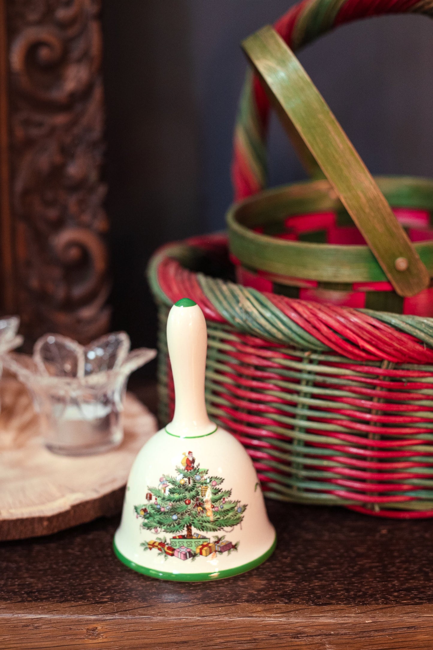 Christmas Tree & Mistle Toe Ceramic Holiday Bell - Made in England Spodes Vintage Christmas Decor