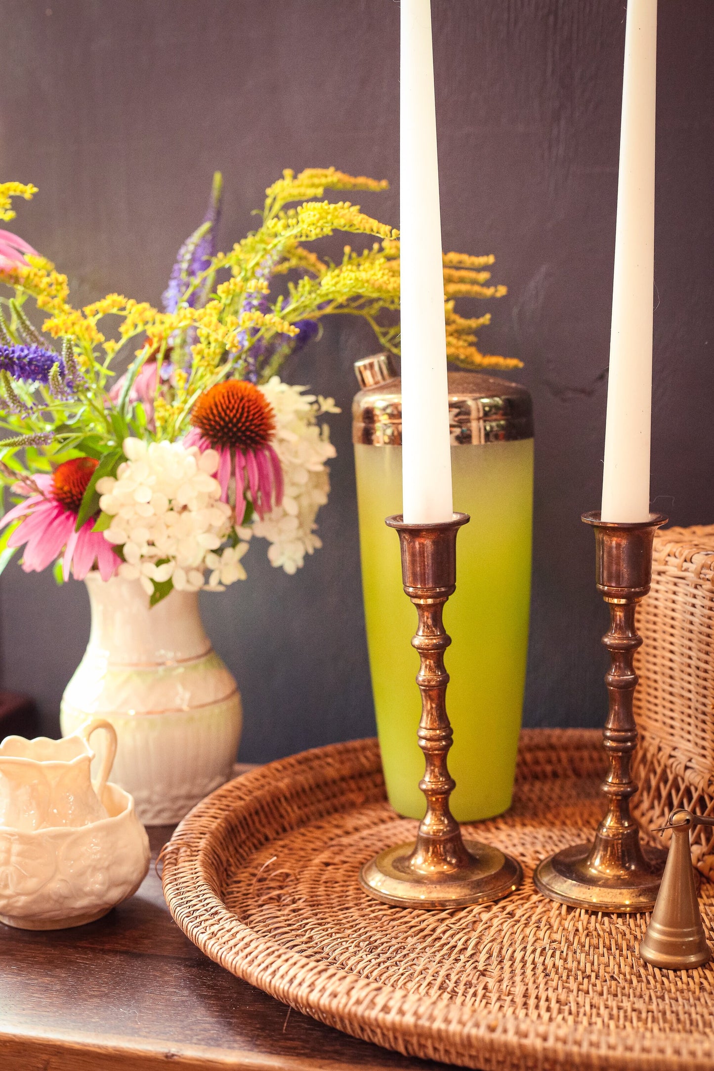 Weighted Brass Candlestick Holder - Vintage Minimal Midcentury Modern Brass Candle Holder