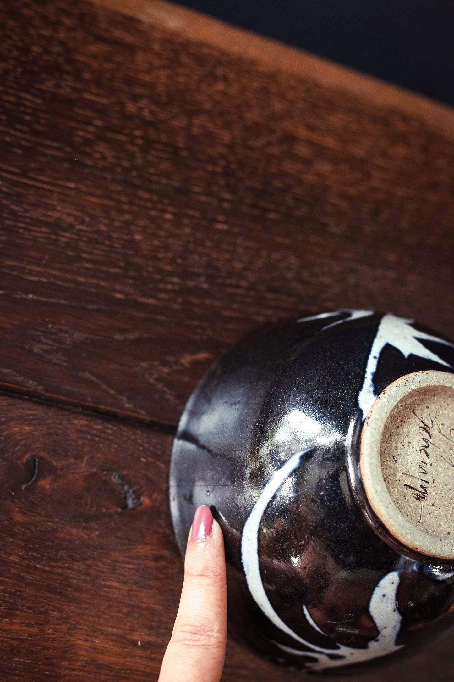 Vintage Set of Studio Pottery Bowls Signed - Pair of Vintage Hand Painted Black White Red Ceramic Bowls