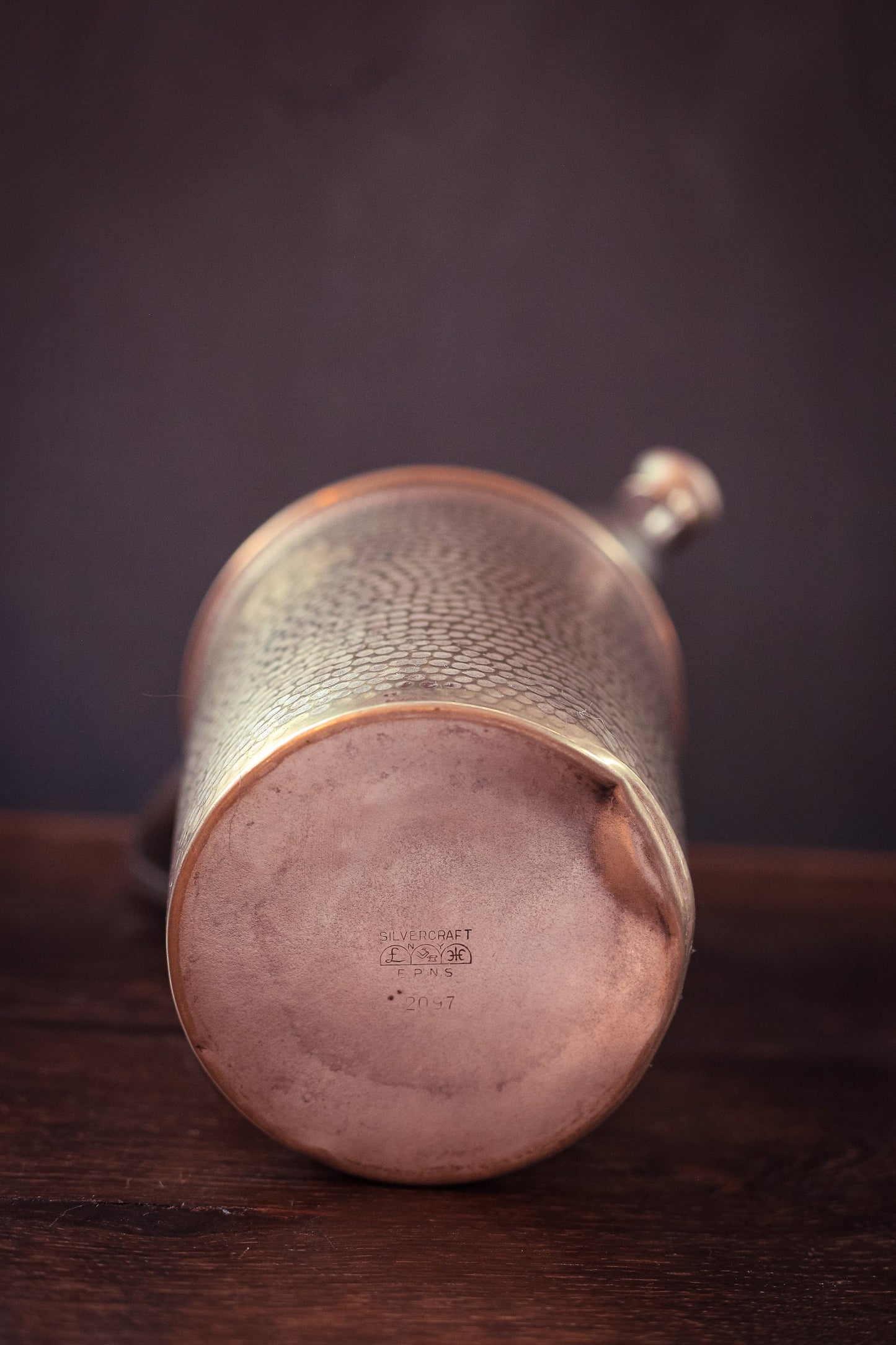 Hammered Silverplate Cocktail Shaker with Art Deco Details - Vintage Silvercraft Cocktail Pitcher with Handle & Pour Spout