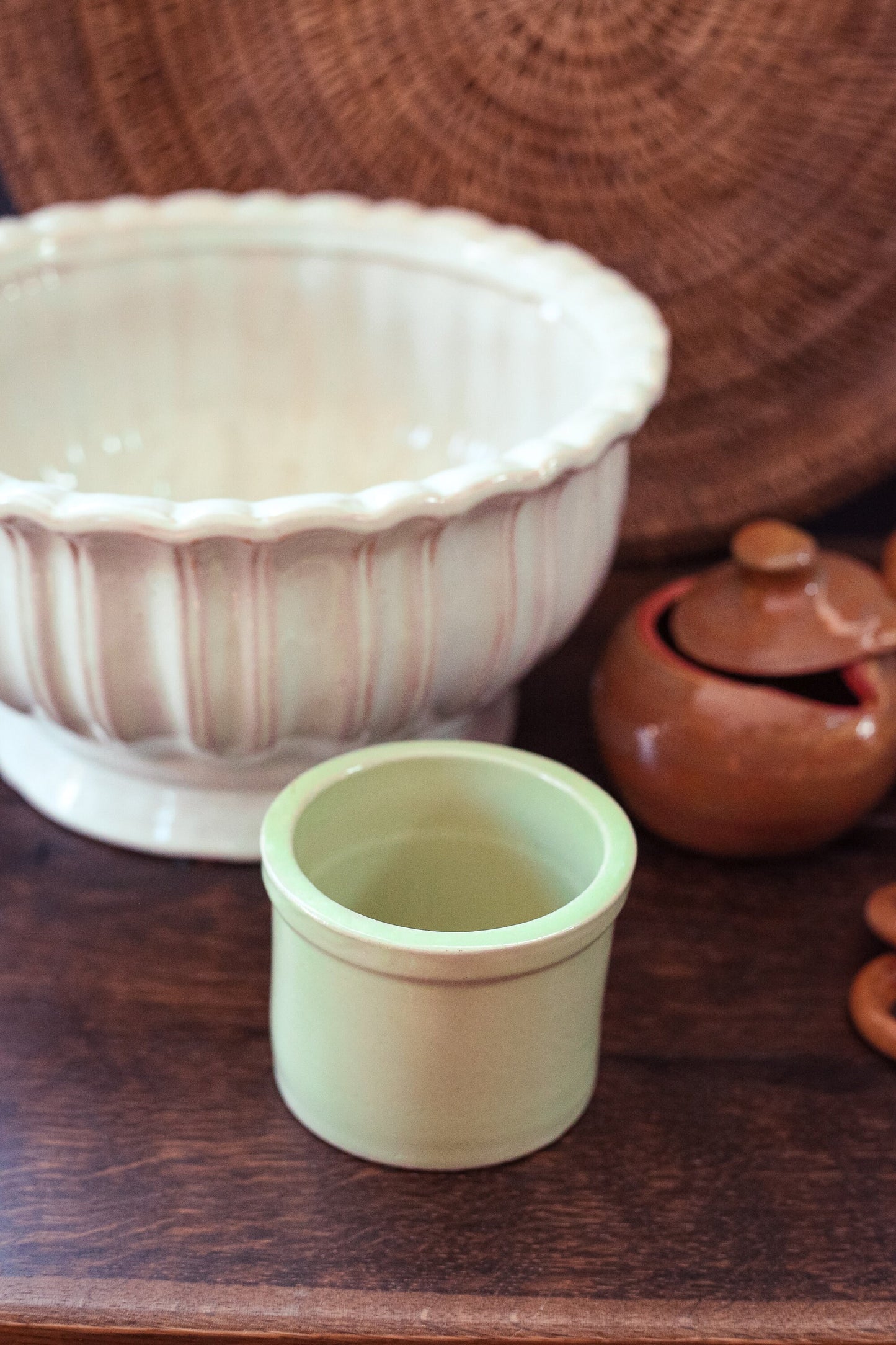 Mini Pistachio Green Cache Pot - Vintage Ceramic Container