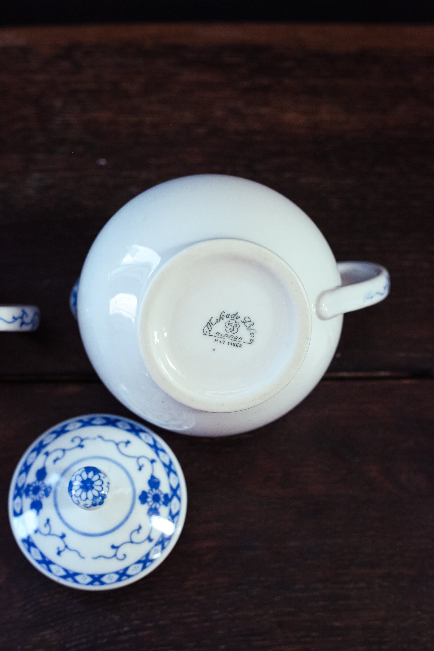 Nippon Blue White Phoenix Porcelain Tableware - Antique Nippon Mikado Blue Pieces Cream Sugar Plate