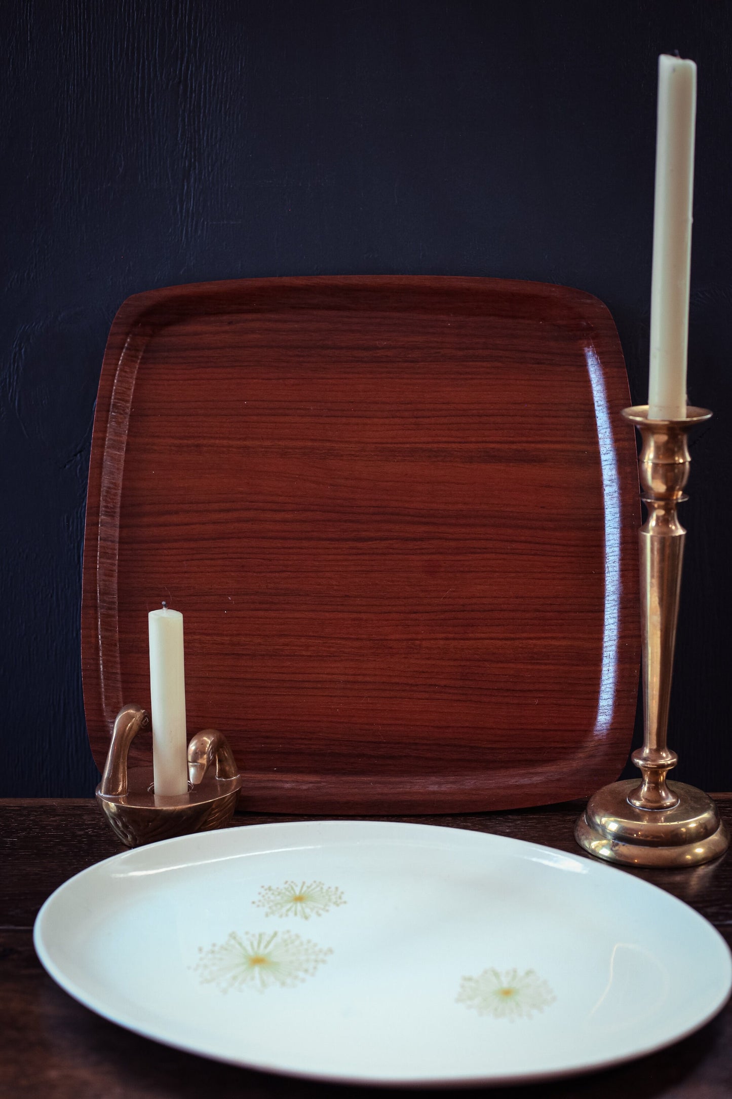 Two Headed Swan Brass Candle Holder - Vintage Midcentury Modern Brass Candle with Swan Heads