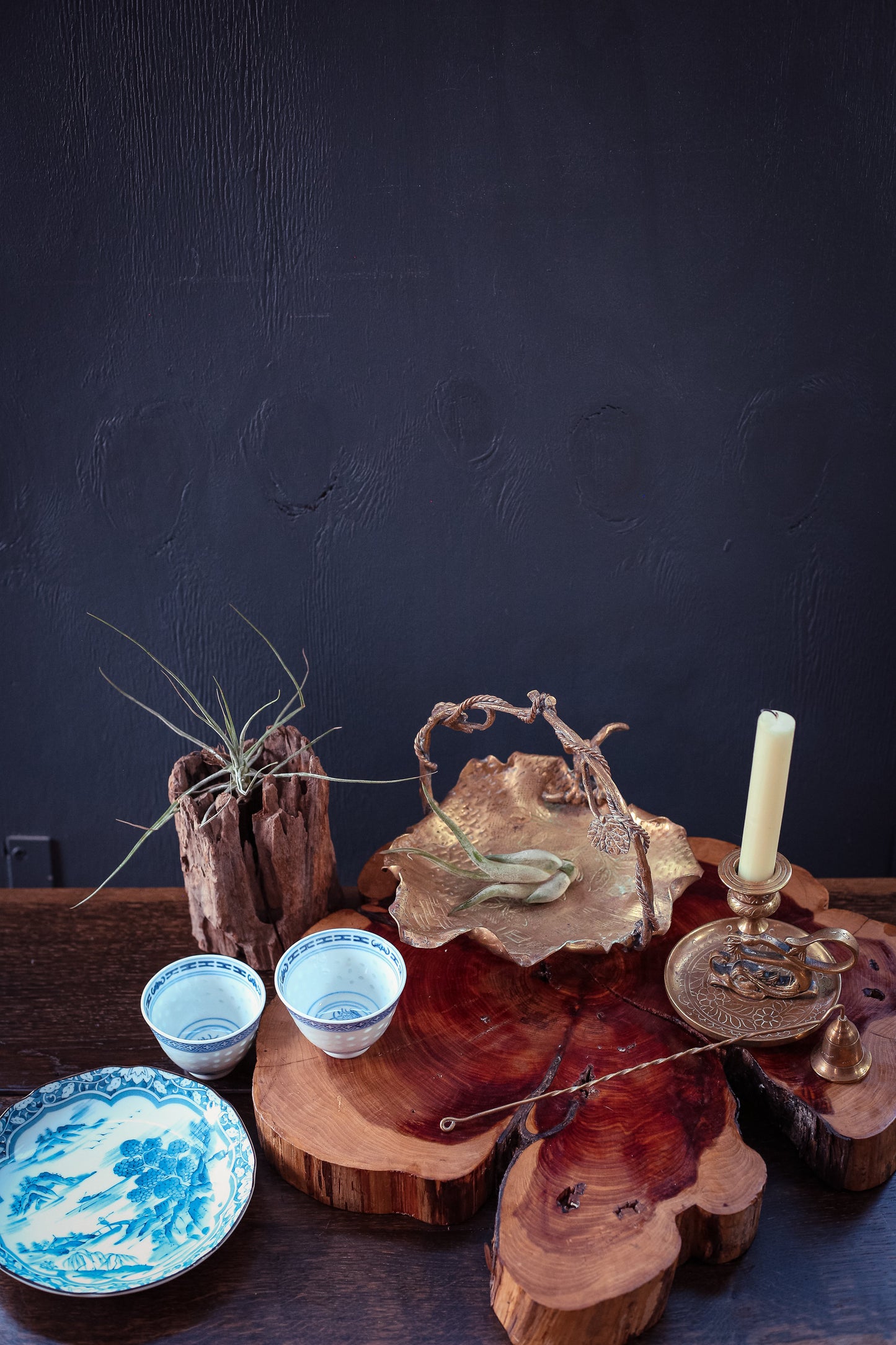 Pair of Porcelain Tea Cups - Vintage Chinese Blue White Tea Set