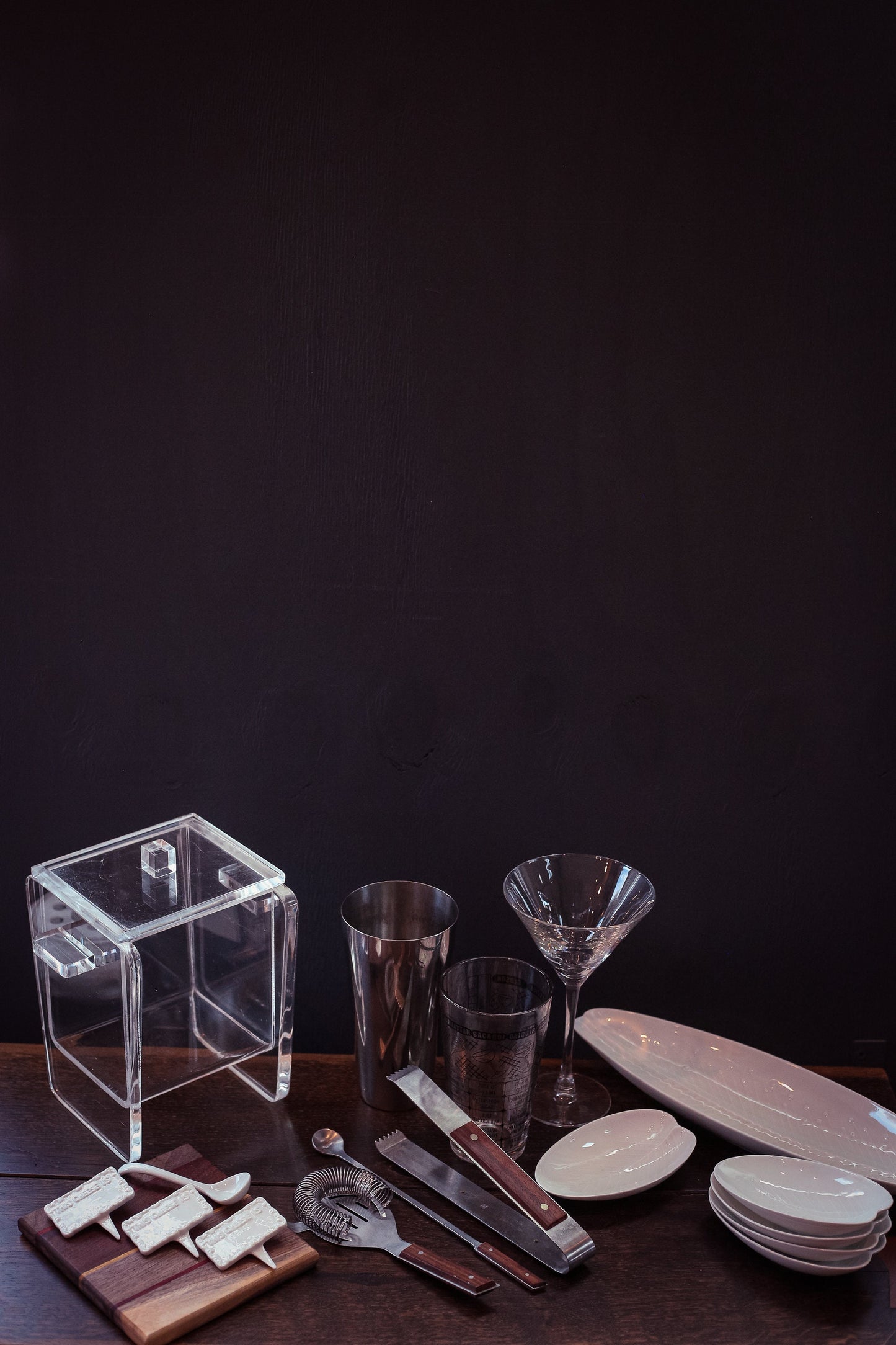 White Porcelain Cheese Markers & Spoon - Vintage Porcelain Cheeseboard Accessories