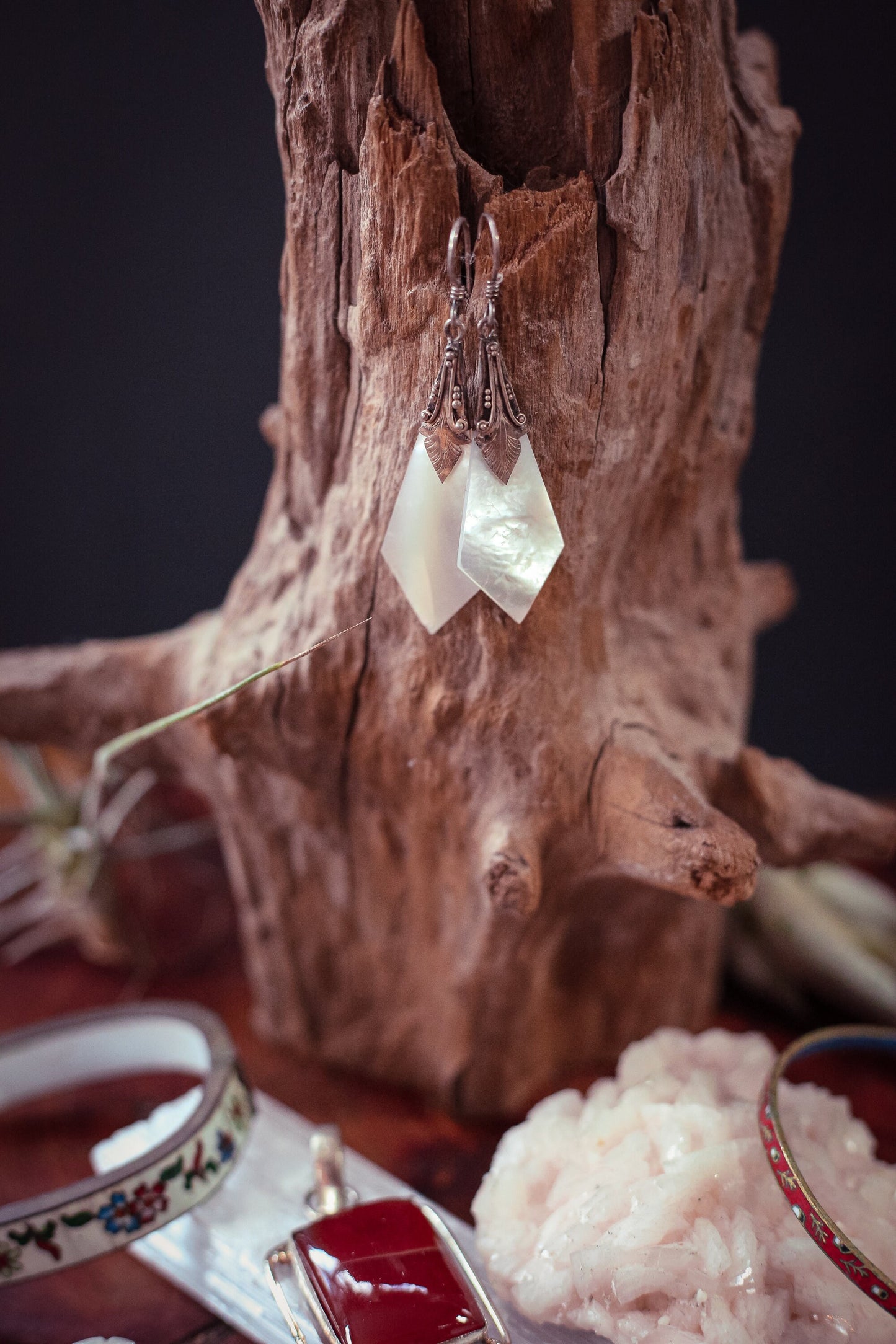 Mother of Pearl Sterling Silver Dangle Drop Earrings - Vintage Silver and MOP Earrings