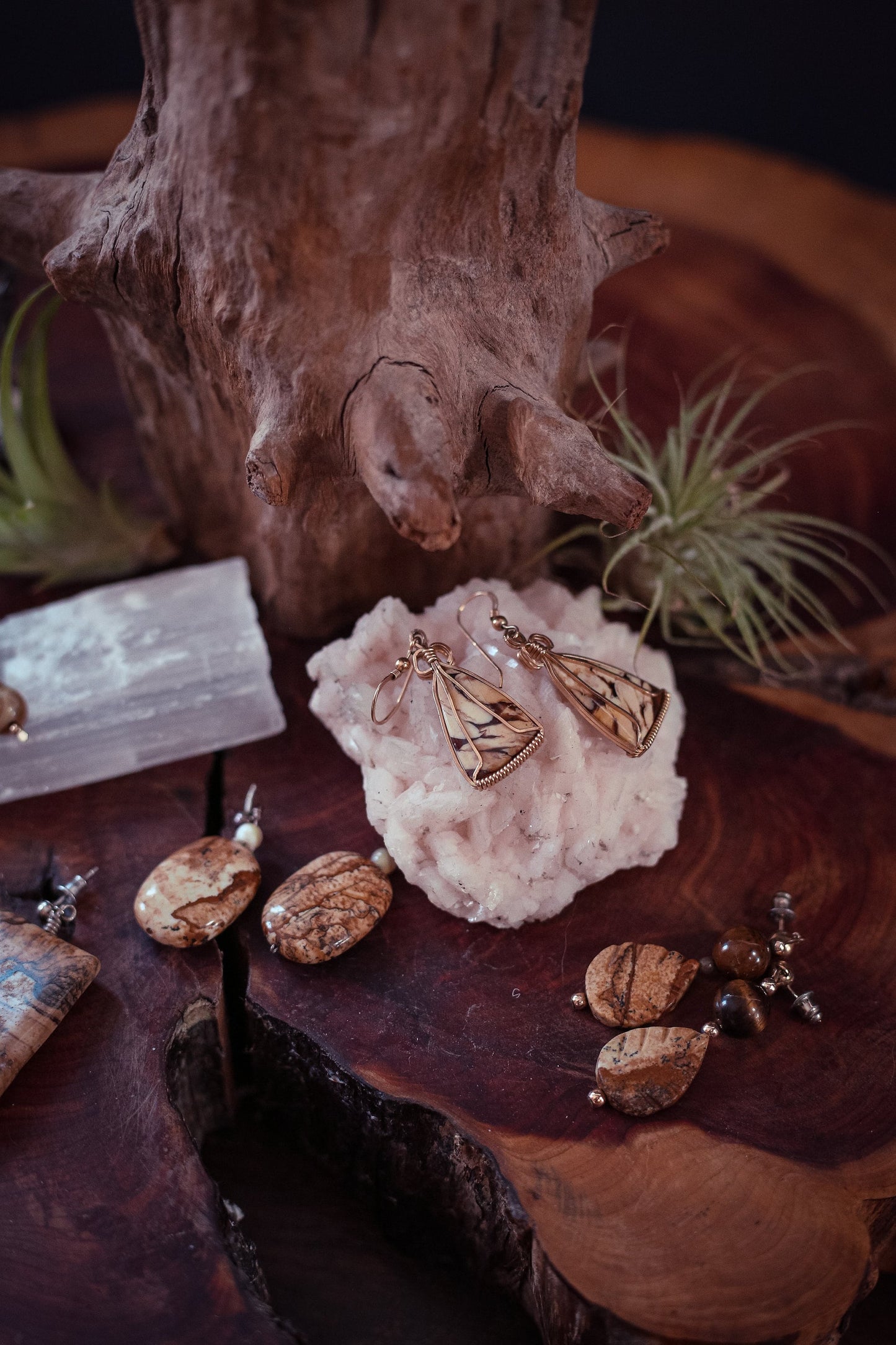 Maligano Jasper Wire Wrapped Earrings - Vintage Estate Jewelry Desert Landscape Jasper Earrings