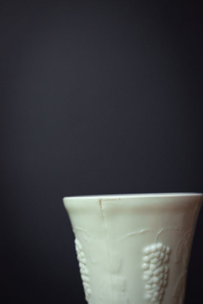 Milk Glass Depression Glass Vase with Grape Clusters & Leaves Pattern - Milkglass Colony Harvest Footed Vase