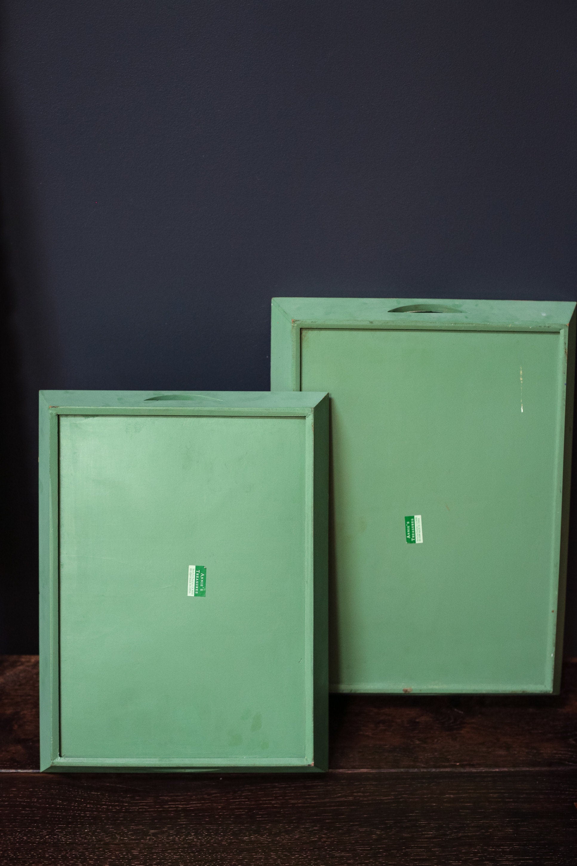 Set of Two Palm Tree and Bamboo Green Nesting Trays - Pair of Decorative Wood Serving Trays with Handles
