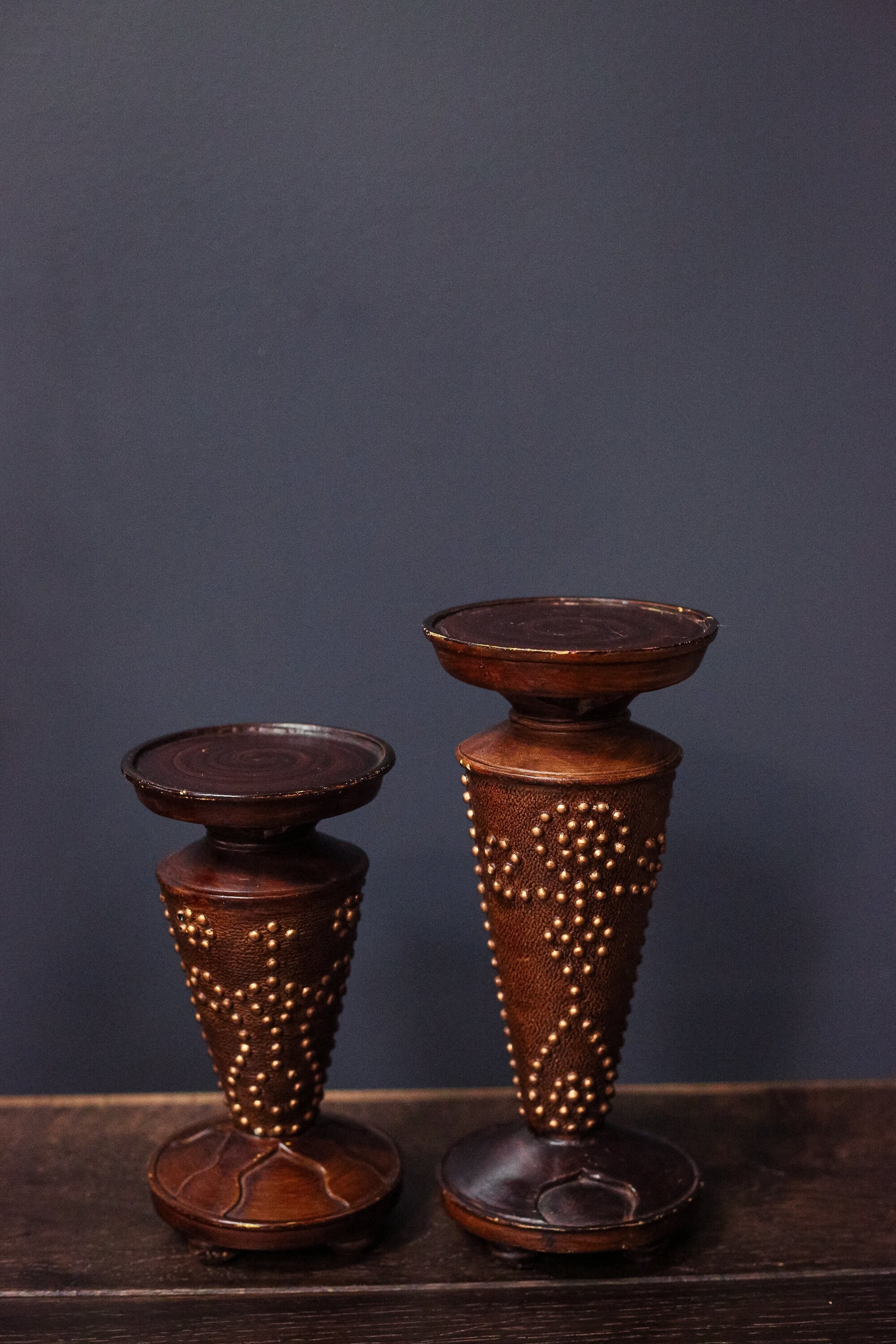Faux Leather Pillar Candle Bases - Tiki Style Candle Holder