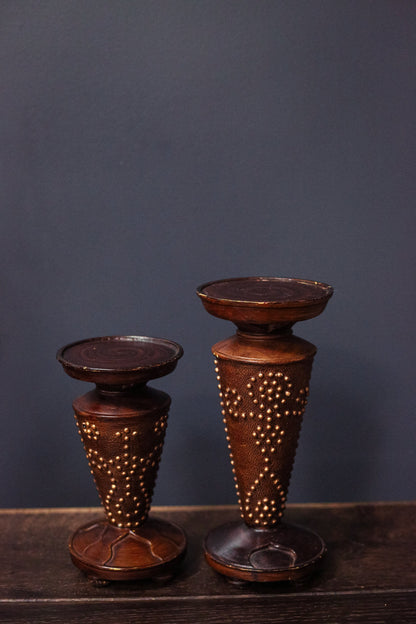 Faux Leather Pillar Candle Bases - Tiki Style Candle Holder
