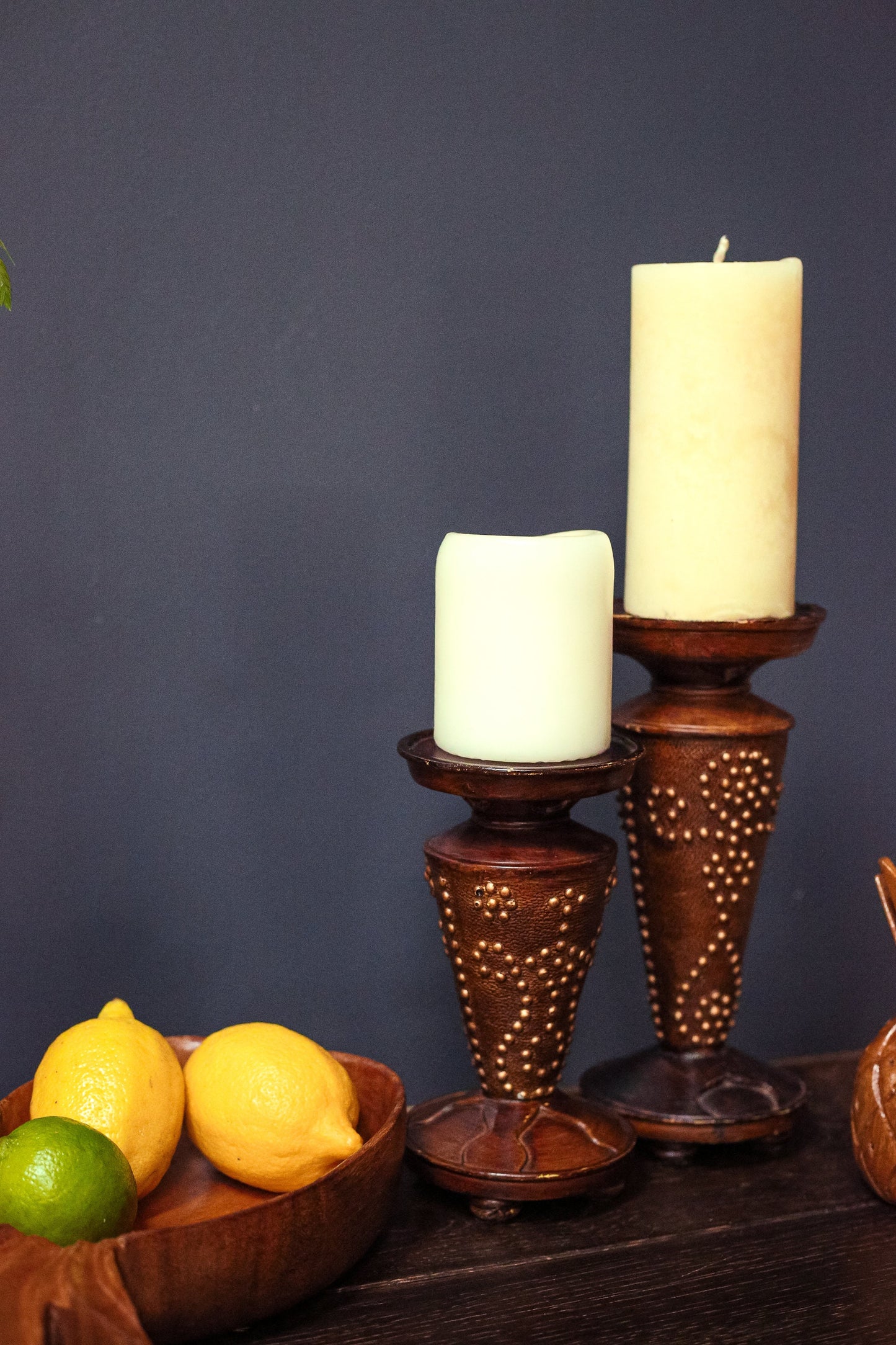 Faux Leather Pillar Candle Bases - Tiki Style Candle Holder