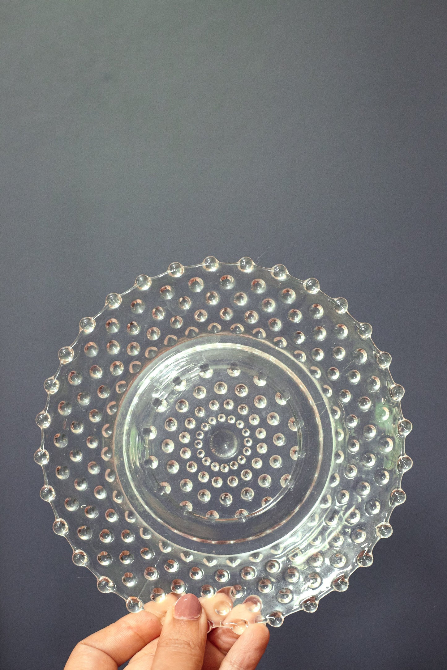 Clear Hobnail Bowl with Handles and Matching Glass Dish - Dot Depression Glass Candy Dish & Saucer