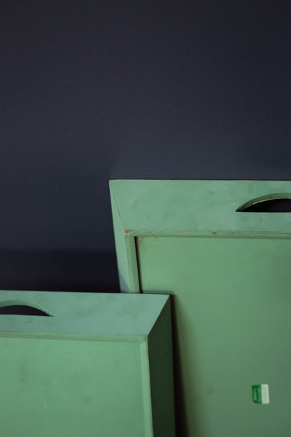 Set of Two Palm Tree and Bamboo Green Nesting Trays - Pair of Decorative Wood Serving Trays with Handles