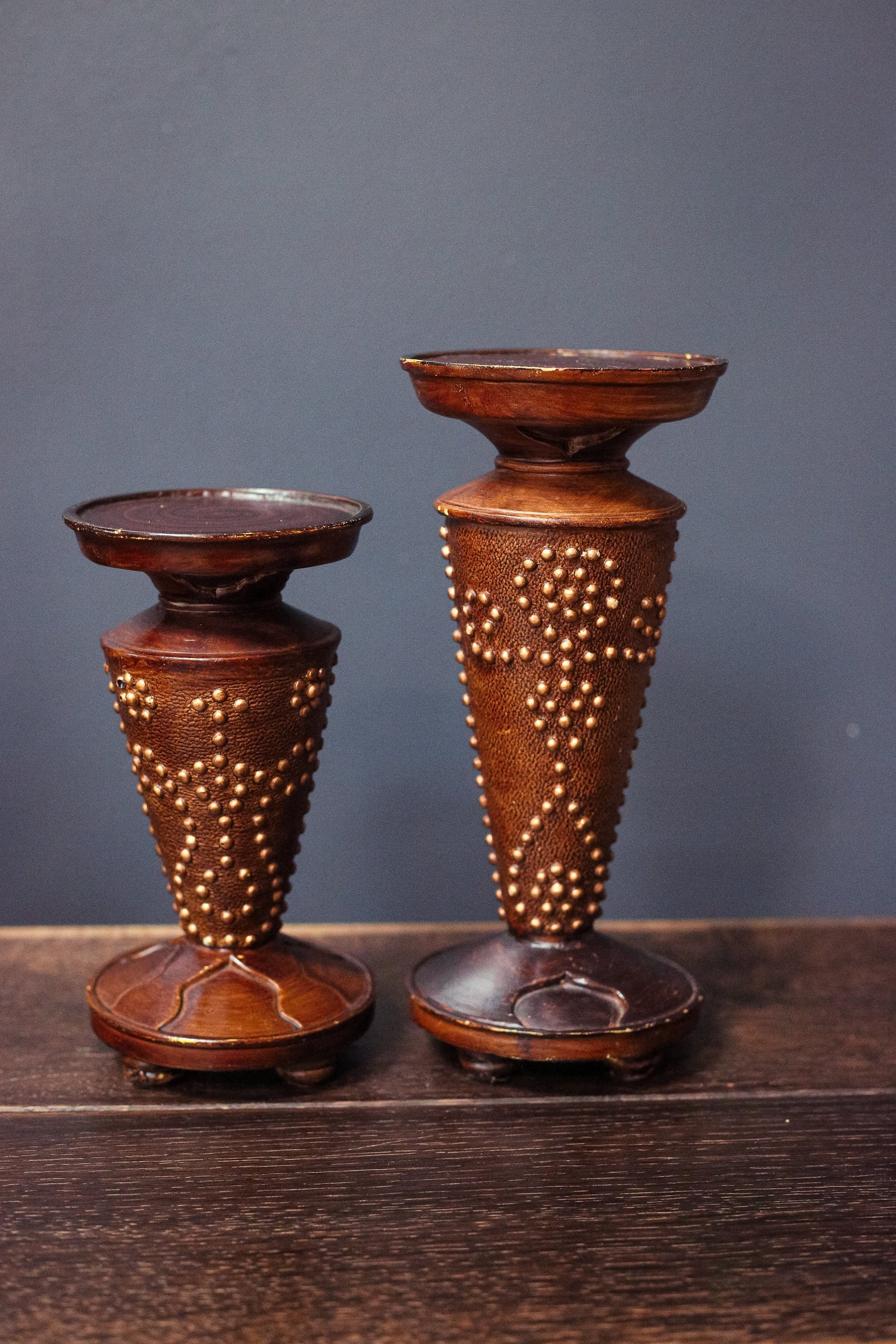 Faux Leather Pillar Candle Bases - Tiki Style Candle Holder
