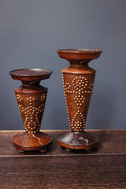 Faux Leather Pillar Candle Bases - Tiki Style Candle Holder