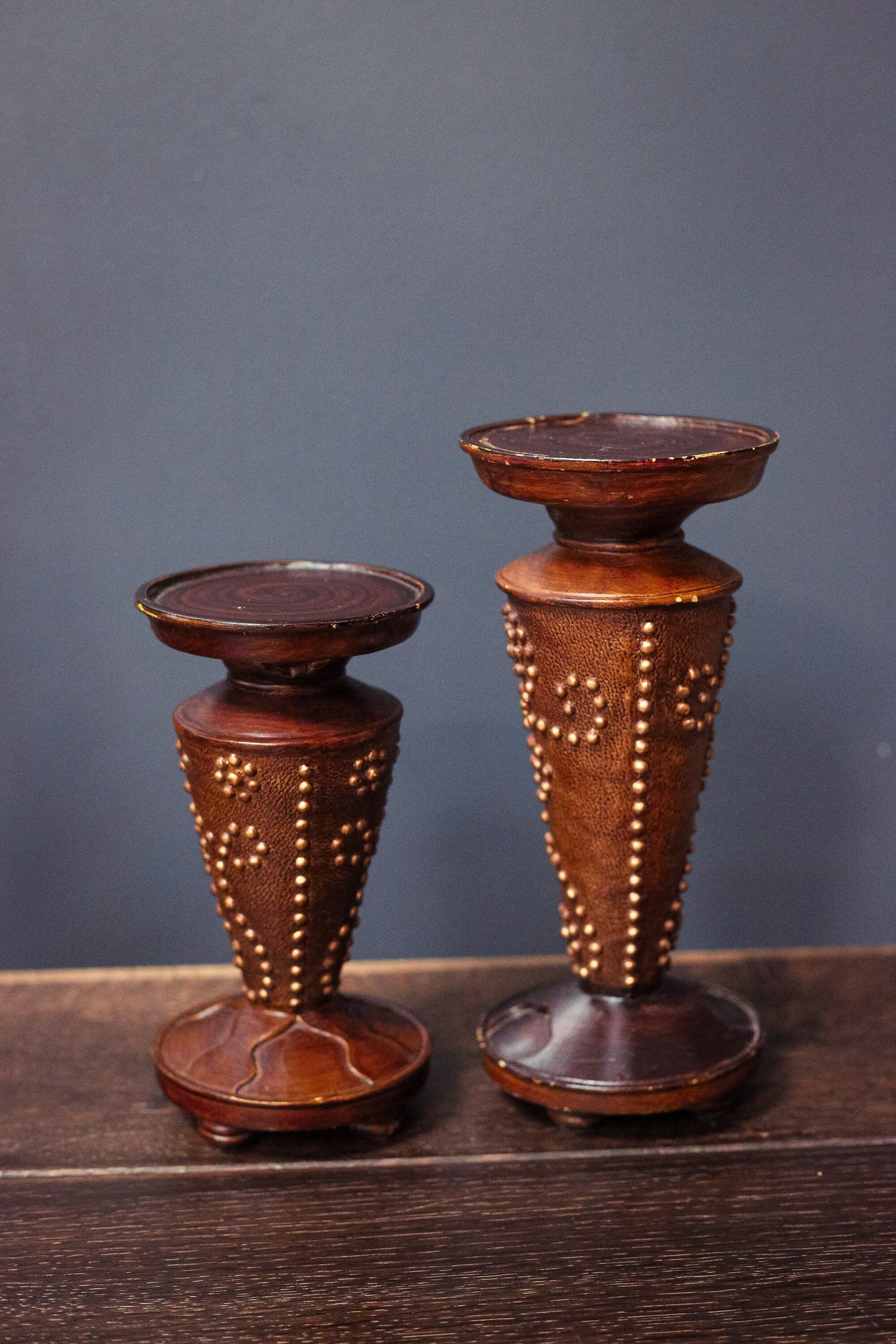 Faux Leather Pillar Candle Bases - Tiki Style Candle Holder