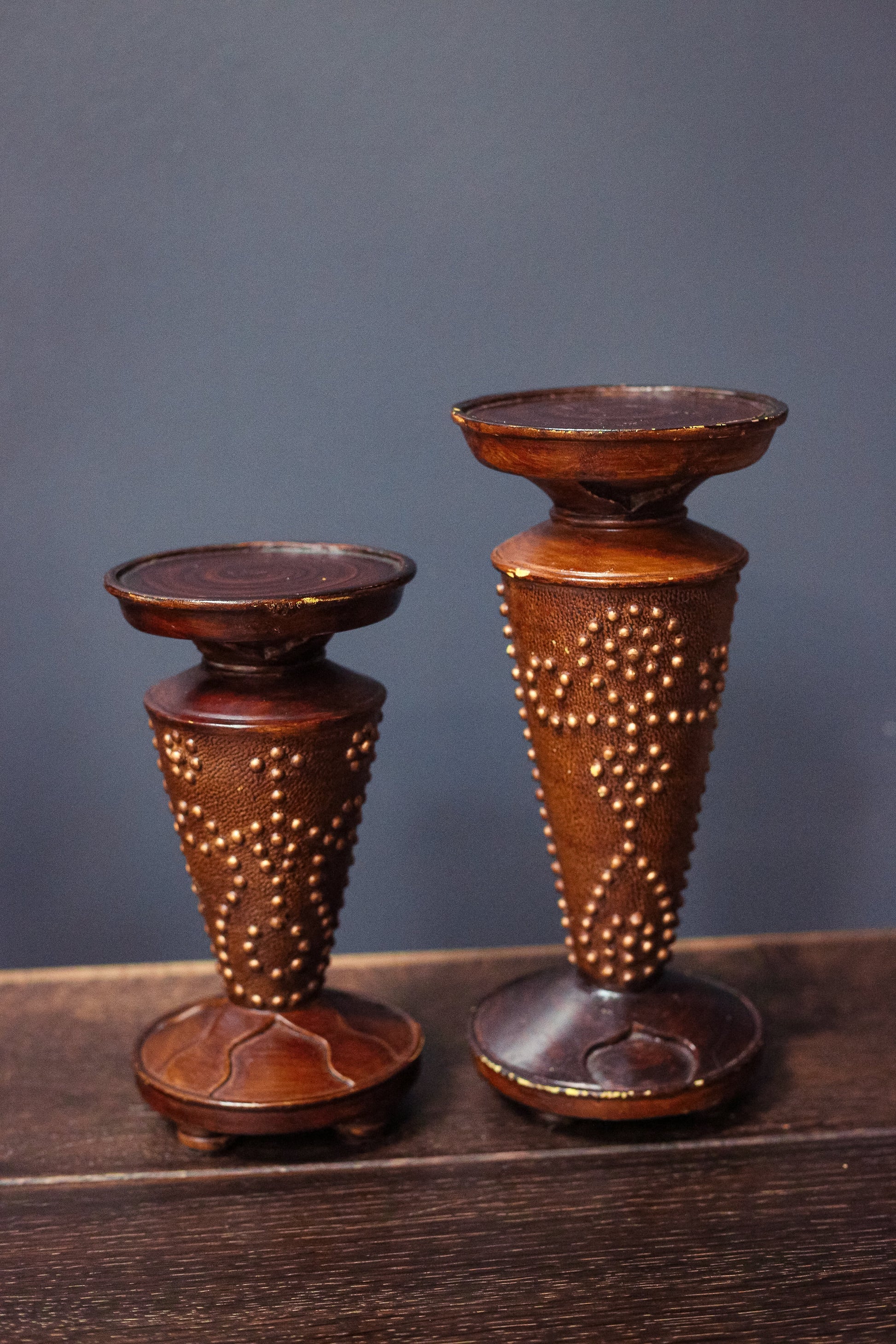 Faux Leather Pillar Candle Bases - Tiki Style Candle Holder