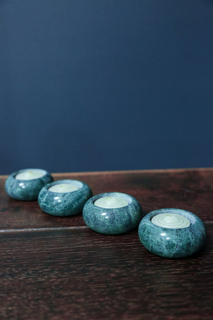 Green Marble Votive Candle Holder (Sold Individually) - Vintage Midcentury Modern Stone Candle Bases