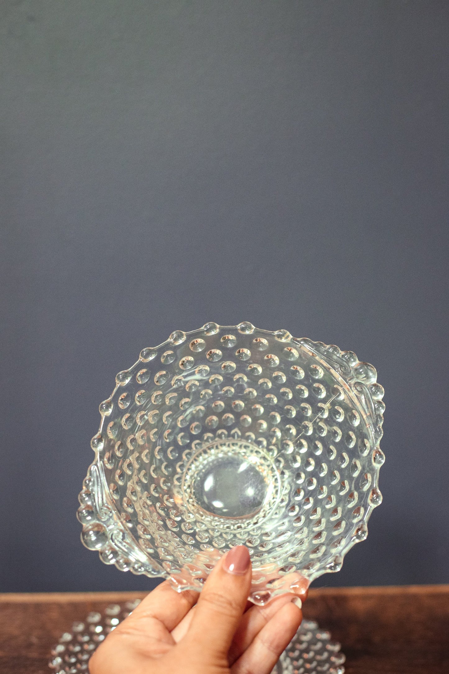 Clear Hobnail Bowl with Handles and Matching Glass Dish - Dot Depression Glass Candy Dish & Saucer