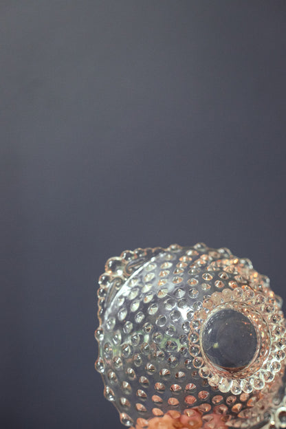 Clear Hobnail Bowl with Handles and Matching Glass Dish - Dot Depression Glass Candy Dish & Saucer