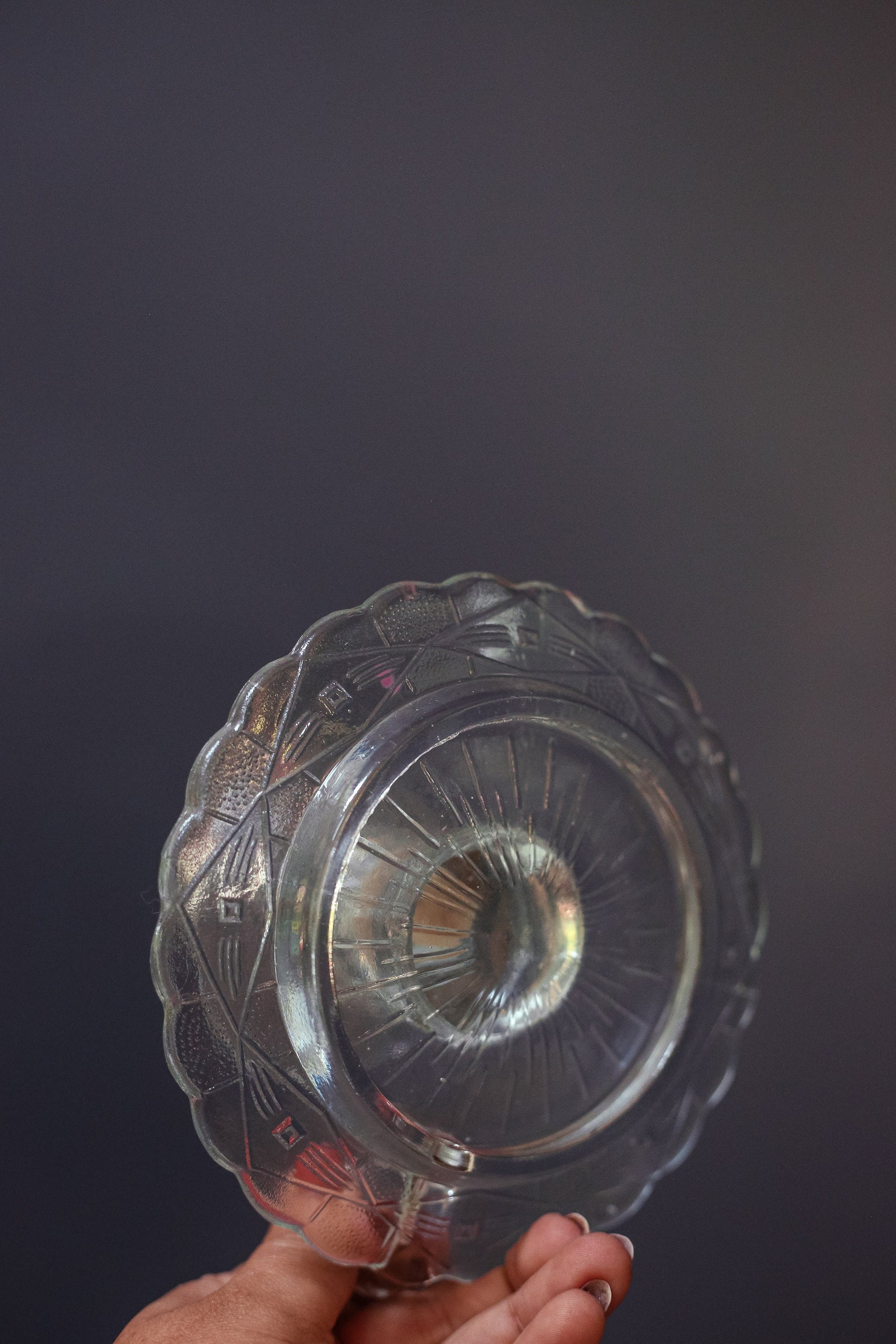 Cut Glass Candle Holder with Handle - Vintage Geometric Cut Glass Chamber Candle Base