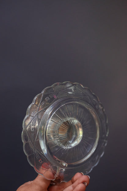 Cut Glass Candle Holder with Handle - Vintage Geometric Cut Glass Chamber Candle Base