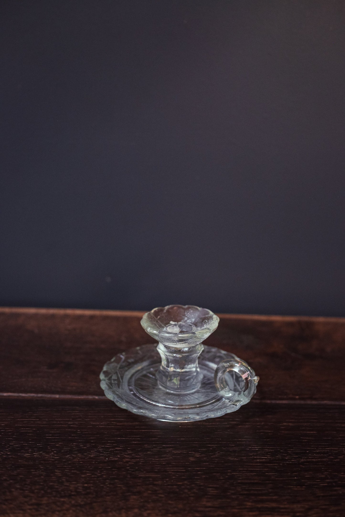Cut Glass Candle Holder with Handle - Vintage Geometric Cut Glass Chamber Candle Base