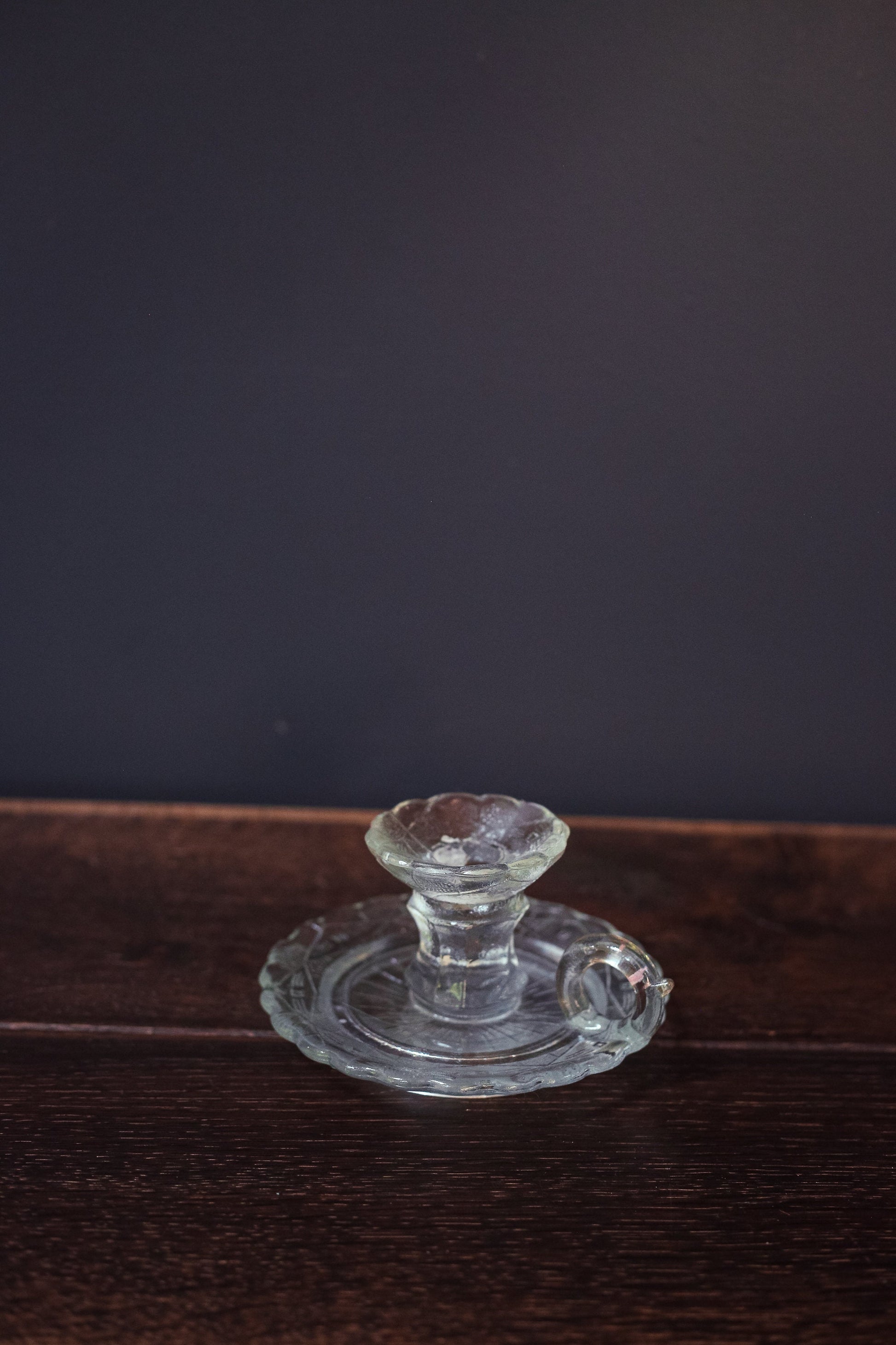 Cut Glass Candle Holder with Handle - Vintage Geometric Cut Glass Chamber Candle Base