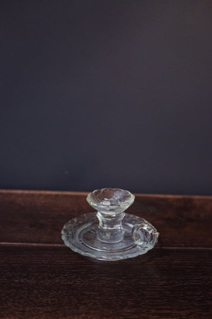 Cut Glass Candle Holder with Handle - Vintage Geometric Cut Glass Chamber Candle Base