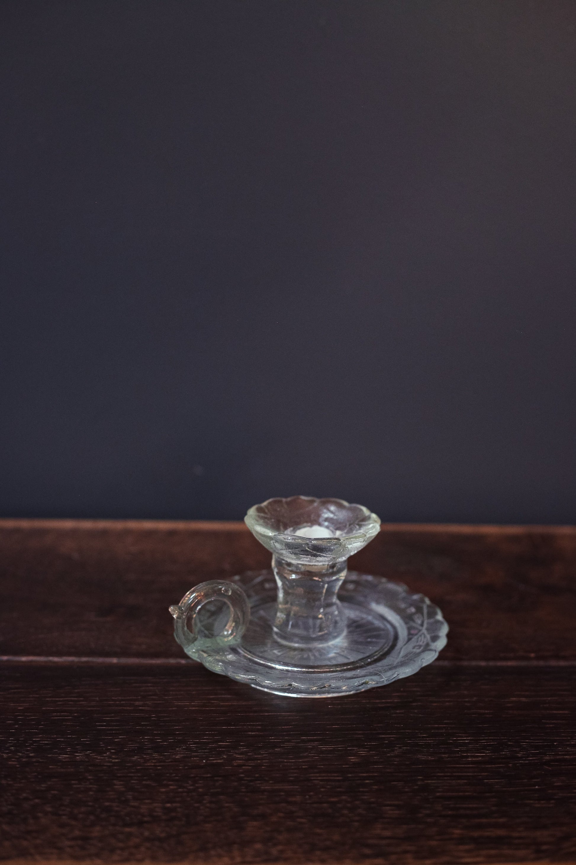 Cut Glass Candle Holder with Handle - Vintage Geometric Cut Glass Chamber Candle Base