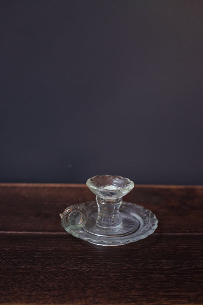 Cut Glass Candle Holder with Handle - Vintage Geometric Cut Glass Chamber Candle Base