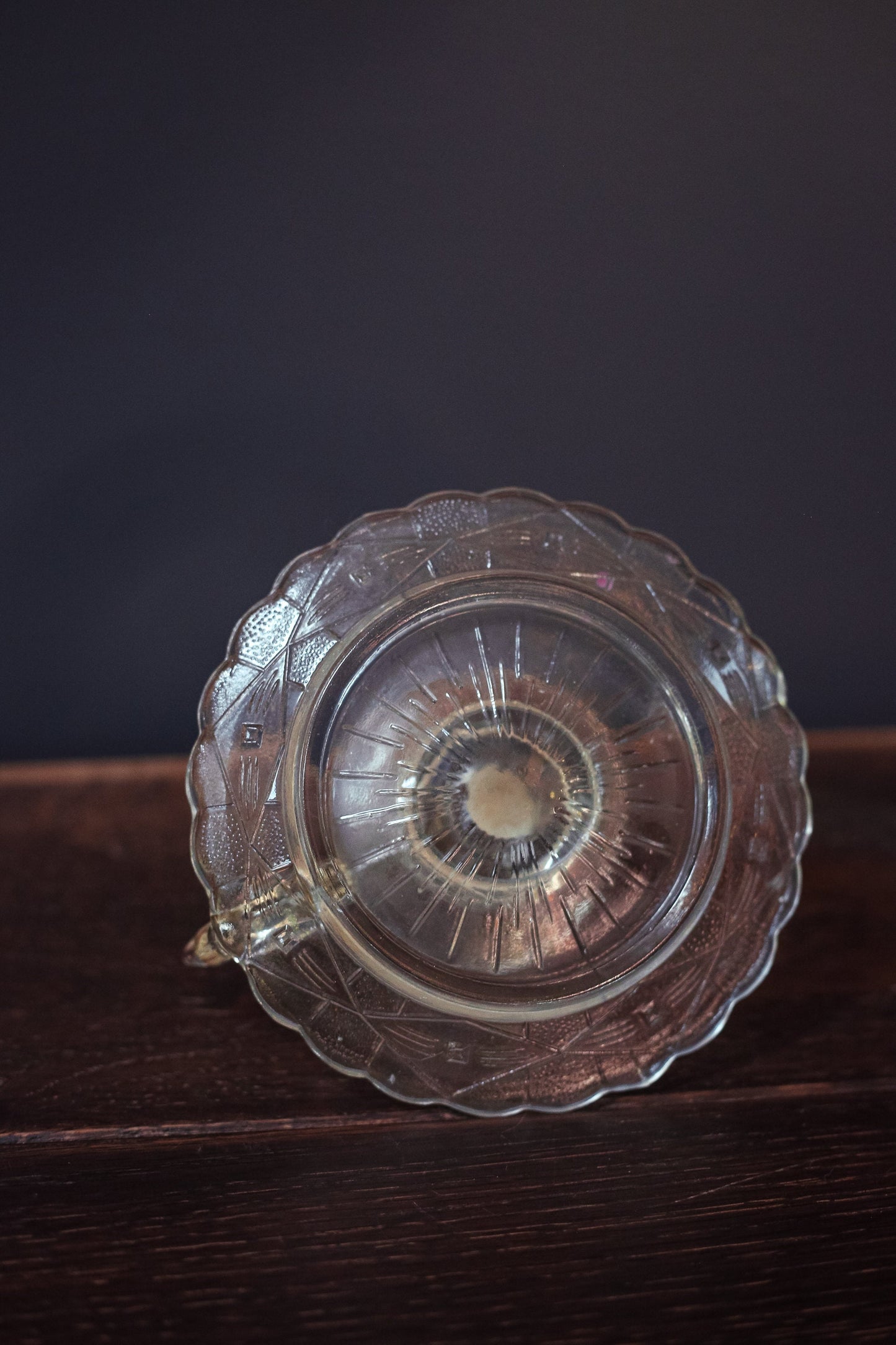 Cut Glass Candle Holder with Handle - Vintage Geometric Cut Glass Chamber Candle Base