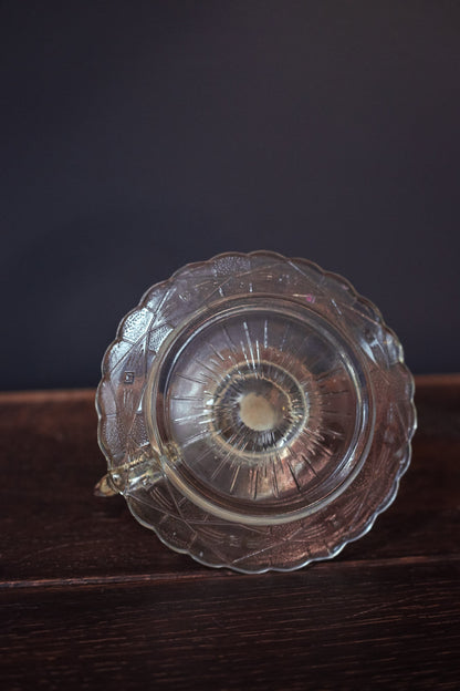 Cut Glass Candle Holder with Handle - Vintage Geometric Cut Glass Chamber Candle Base