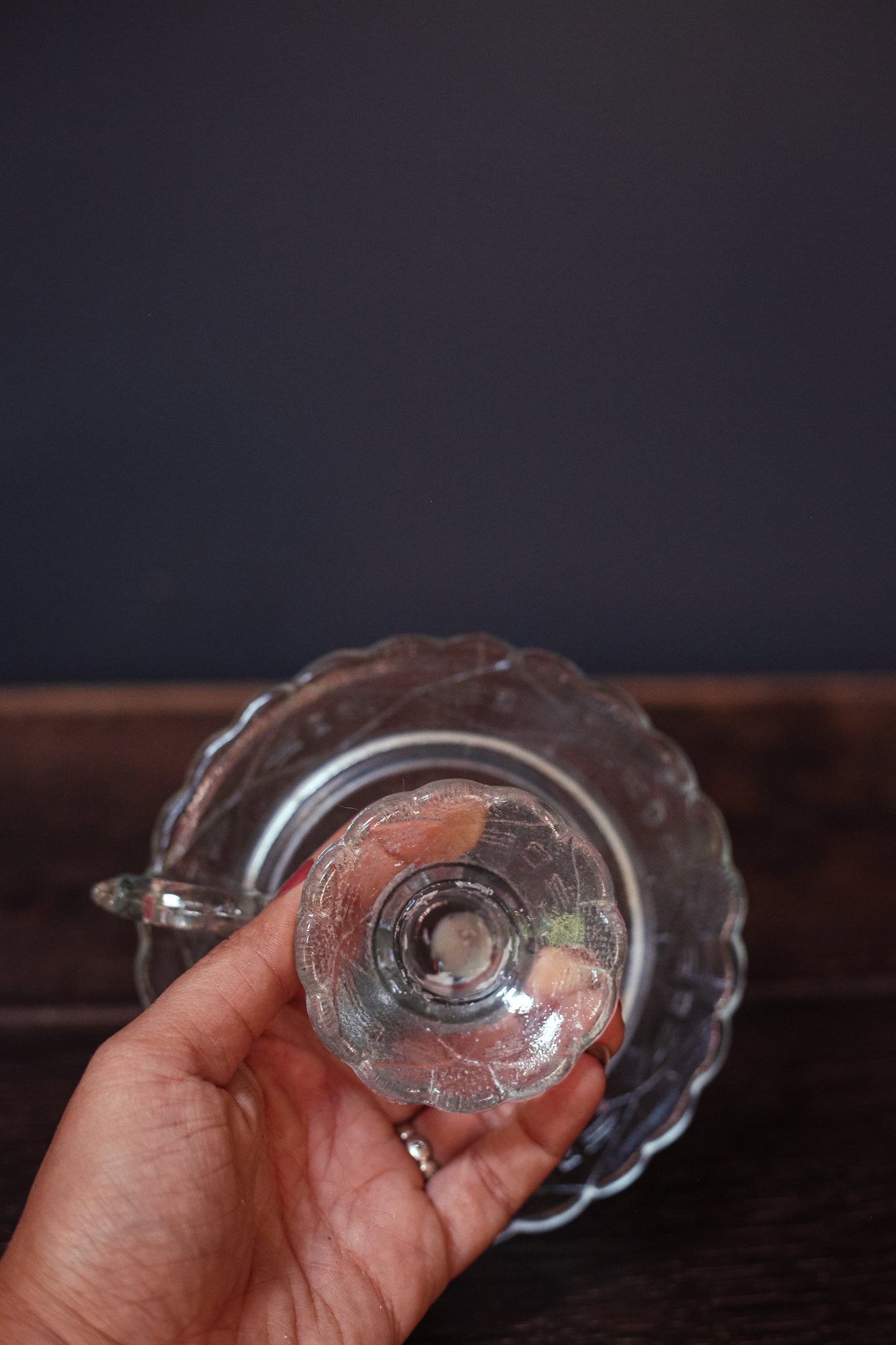 Cut Glass Candle Holder with Handle - Vintage Geometric Cut Glass Chamber Candle Base
