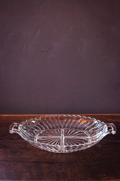 Divided Crystal Serving Platter with Handles - Fostoria Colony Pattern Crystal Platter/Divided Relish Dish