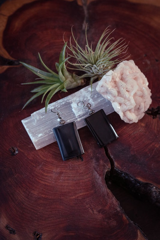 Silver & Black Psilomelane Earrings - Vintage Black Stone Earrings