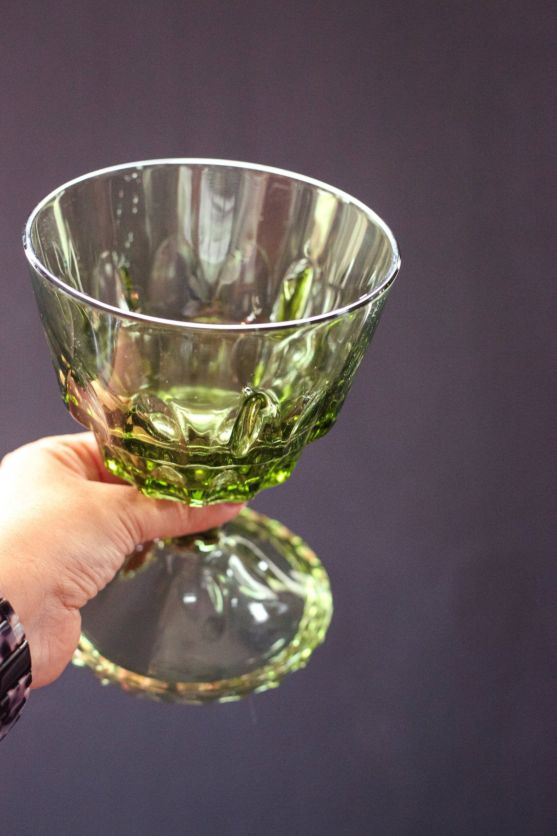 Olive Green Depression Glass Goblet Vase - Vintage Pedestal Vase or Candy Dish