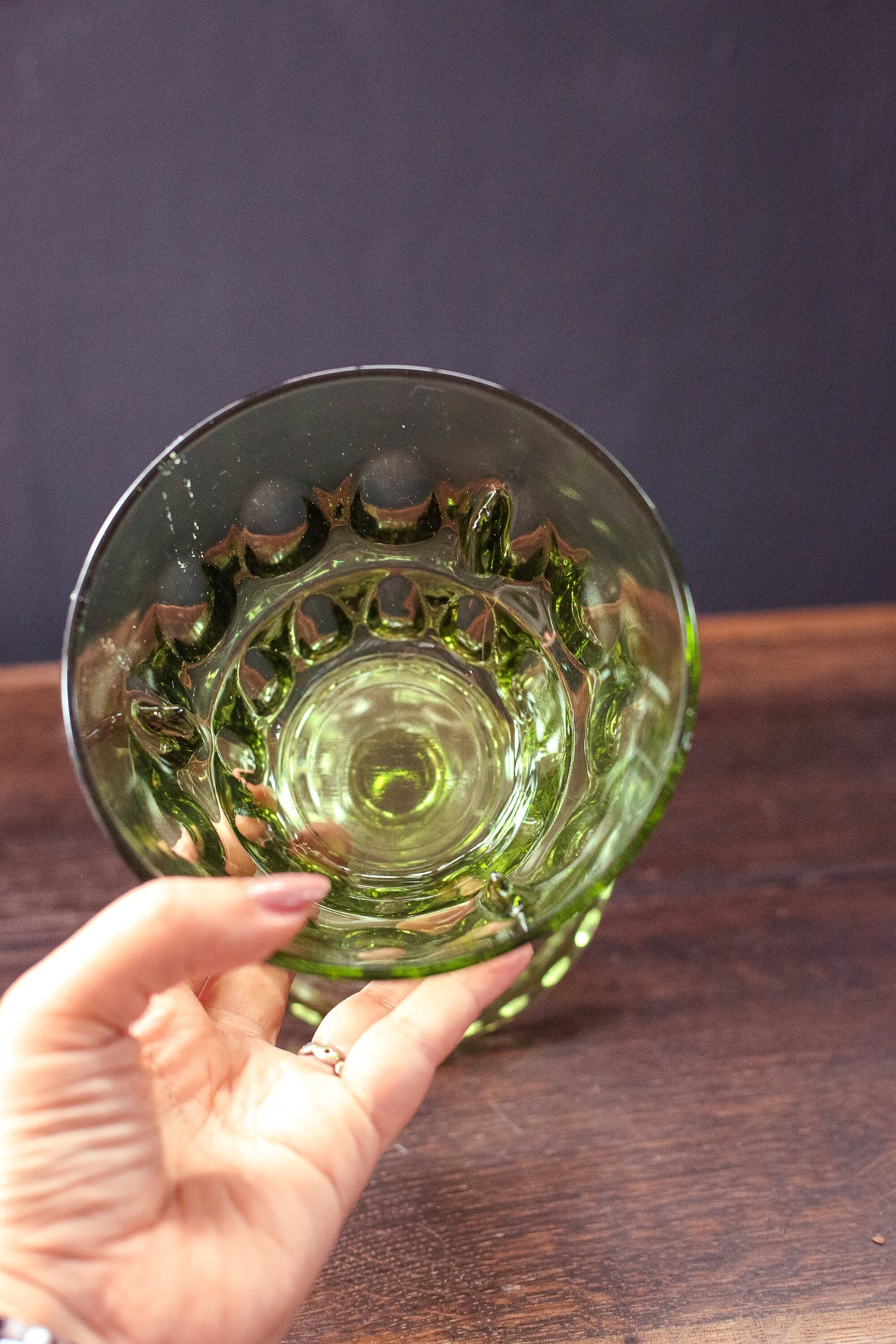 Olive Green Depression Glass Goblet Vase - Vintage Pedestal Vase or Candy Dish