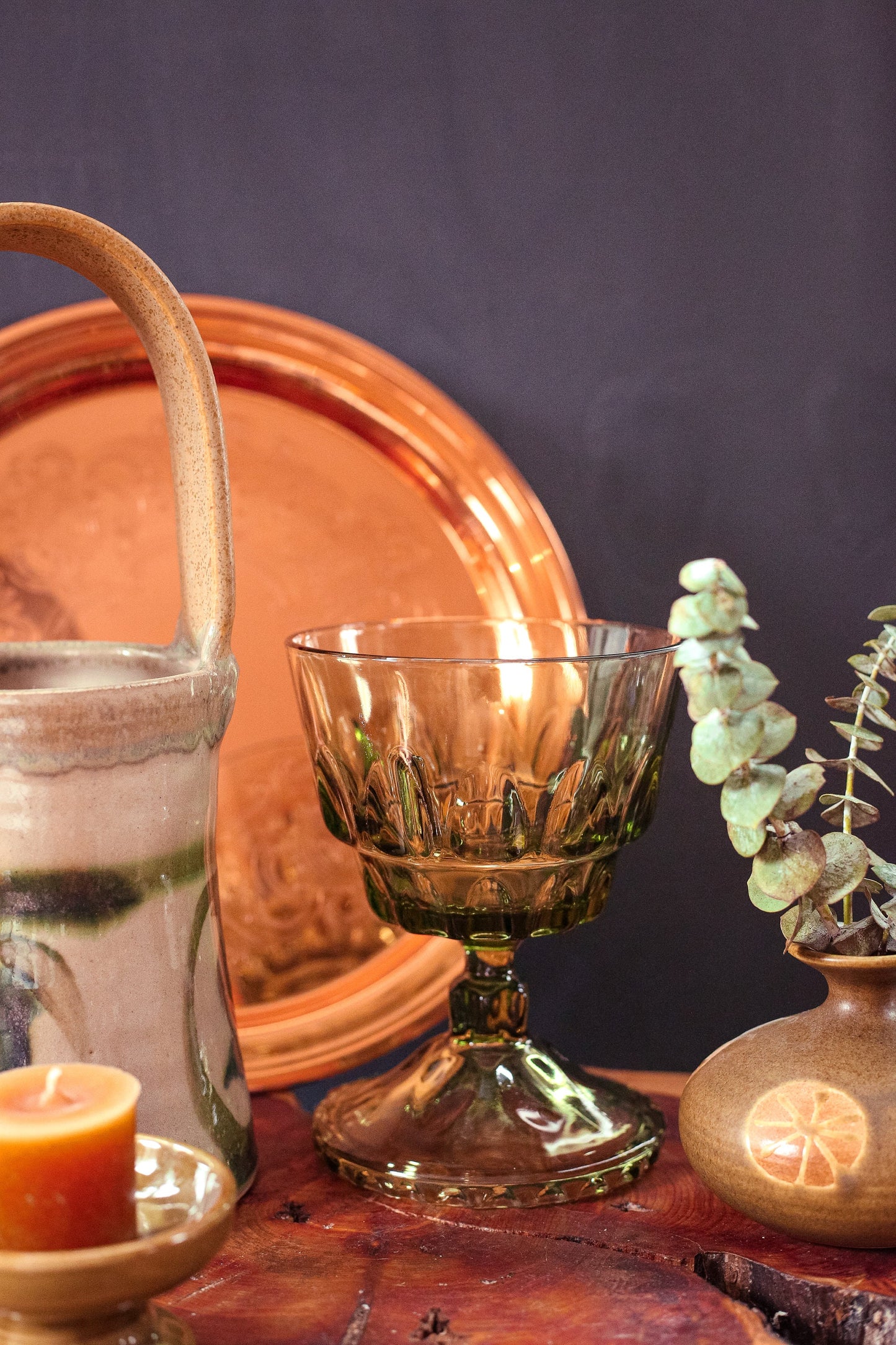 Olive Green Depression Glass Goblet Vase - Vintage Pedestal Vase or Candy Dish