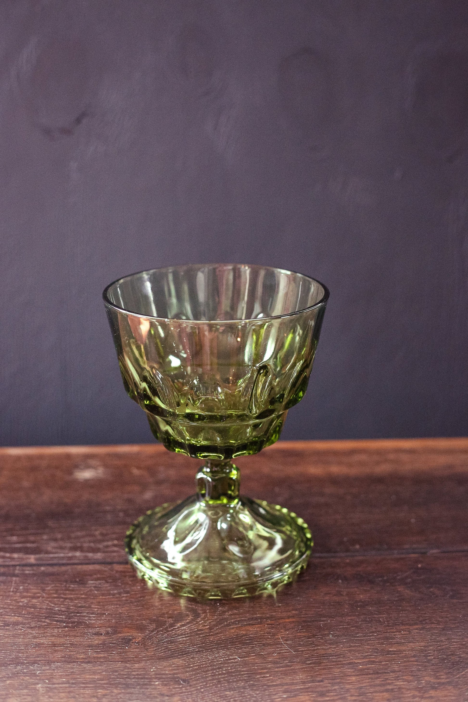 Olive Green Depression Glass Goblet Vase - Vintage Pedestal Vase or Candy Dish