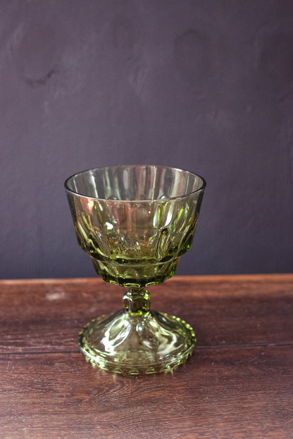 Olive Green Depression Glass Goblet Vase - Vintage Pedestal Vase or Candy Dish